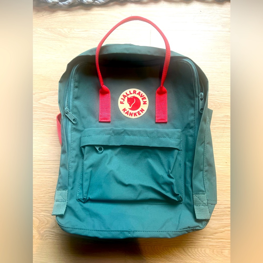 Fjallraven Kanken Backpack- Sky Blue with Coreal Straps.